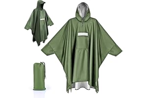 Apritsce Ponczo przeciwdeszczowe dla dorosłych, kurtka przeciwdeszczowa, wodoszczelna, z kapturem, kieszeniami odblaskowymi, paski odblaskowe, 3 w 1, wielofunkcyjne, lekkie ponczo przeciwdeszczowe, do