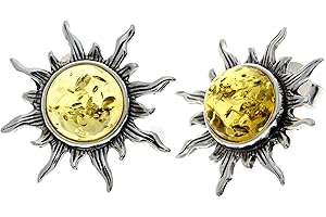 SilverAmber Jewellery UK - Srebro próby 925 z bursztynem bałtyckim - Kolczyki owalne w kształcie gwiazd i słońca - 8222