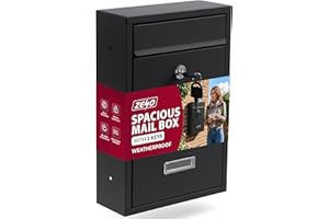 ZENO Letter Box Wall Mounted | Modern Post Box Mailbox | Post Letter Box for Home | Black Mail Box with 2 Keys | Easy To Install | Super Secure | Nameplate | Keep Your Mail Safe