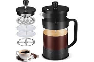 KOOYAT Cafetiere French Press Coffee Maker with Capacity of 600ml / 2 Cups Small Coffee Press for Ground Coffee at Home or Travel Heat-Resistant Caffettiera Gift Set for Woman and Man Bright Black