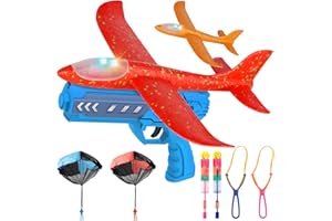 TOPJOWGA Katapult Flugzeug Spielzeug, 2 Stück Wurfgleiter Styroporflieger Katapult, Modell Schaum Flugzeug Trägerrakete, Pistole Kinderspielzeug, Flugzeug Outdoor Interaktives Spiele ab 3 Jahren