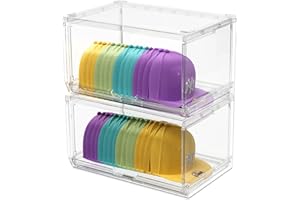 SCAVATA Große Hut-Organizer-Box, stapelbar, transparent, für Baseballkappen, Behälter mit Schiebetür für Hüte, Snapback-Kappen-Aufbewahrung, Hutständer, Vitrine, hält je 20 Hüte, 2 Stück