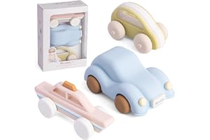Moonkie Roll & Go Coches para Niños, Paquete de 3, Coches Juguete Silicona Blanda, Regalo Niño 6 Meses+ 1 2 3 Años, Mordedor Bebe, Juguetes Montessori, Coches para Bebes sin BPA, para Casa y Viaje