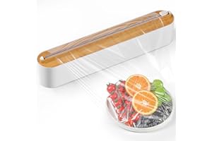Quasziwa Derouleur Film Alimentaire - Fixation Magnétique et Murale sans Perçage, Distributeur Papier Aluminium et Film pour Organiser la Cuisine - Convient aux Rouleaux jusqu'à 31cm, Style Bambou