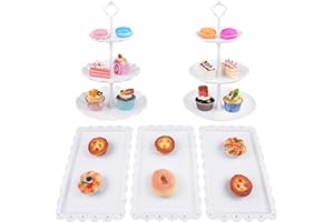 AWCIGG Set de Soporte para Tartas, 2 x Soporte Tartas de 3 Pisos y 3 x Bandeja Rectangular Grande, Soporte Cupcakes Bandeja, Mesa Dulce Accesorios para Boda Cumpleaños Fiesta de Navidad, Blanco
