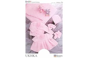 UKHKA/36 Shawl Cardigan Dress Hat Mitts & Bootees Baby Double Knitting Pattern,Pink