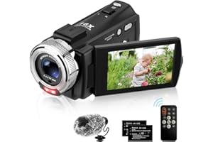 ORDRO V12 Videocamera 1080P 30FPS IR visione notturna Vlogging Camera per YouTube, 16X Zoom Fotocamera digitale con Mini Mic, telecomando e 2 batterie