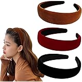 EUDUQ 3 cerchietti per capelli da donna, imbottiti, in tessuto di velluto, stile retrò, vintage, per donne e ragazze (nero/bo