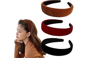 EUDUQ 3 cerchietti per capelli da donna, imbottiti, in tessuto di velluto, stile retrò, vintage, per donne e ragazze (nero/bordeaux/marrone)