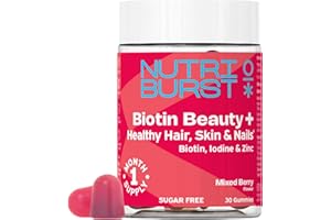 Nutriburst Biotin Beauty - Healthy Hair, Skin & Nails - Vegan Gummies • 2500mcg Biotin with Zinc, Iodine, Vitamins A, C, D3 & E - Mixed Berry Flavour • Sugar Free