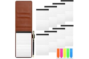 SHAIDOJIO 11PCS Bloc Notes de Poche A7, Marron PU Cuir Petit Carnet de Notes de Poche avec 50 Feuilles Lignées, Mini Carnet Notes avec 8 Bloc-Notes de Remplacement 1 Stylo Métallique et 100 Index Tag