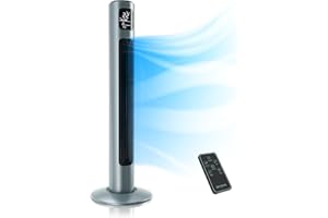 ‎BRANDSON Brandson - Turmventilator mit Fernbedienung und Oszilation 60° - Standventilator - Säulenventilator - 96 cm - Ventilator mit 3 Geschwindigkeitsstufen - GS - eisgrau