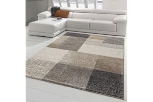 Teppich-Traum Nowoczesny designerski dywan do pokoju gościnnego z subtelnymi kwadratowymi wzorami w kolorze szaro-beżowym, 200 x 280 cm