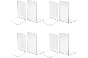 MerryNine Clear Bookends 8pcs, Plastic Book Ends for Shelves, Streaks Bookend Decorative for Heavy Duty Books, Non-Slip Book Shelf Dividers Holder Stopper for Kids, Great for Office Home School