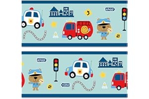 YABADUU Bordo adesivo da parete per cameretta dei bambini, 15 cm x 200 cm, autoadesivo per bambini, ragazze, ragazzi Y033 (vigili del fuoco/polizia)