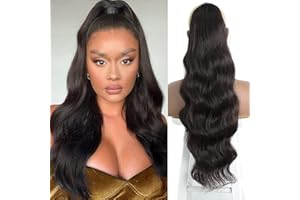 JUZIVIEE Ponytail Extensions Dunkelbraun mit Klammer Haarteil Pferdeschwanz Extension Lang Locken Haarverlängerunge Verlängerung Kunsthaar Synthetisches Zopf Ponytail wie Echthaar 60cm 6A# 084C-24