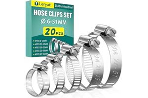 20 Stück 6-51mm Schlauchschellen Edelstahl Set, Leryati Schlauchschelle 304 Schellen, Schlauchklemme Kein Schlauchbinder Mini Rohrschellen und-Schraubzwingen für Pool, Waschmaschine und Garten