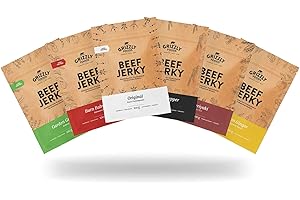 ‎GRIZZLY FOODS Grizzly Foods • Beef Jerky Probierpaket mit 6 Sorten (6 x 100g) • Trockenfleisch von deutschen Rindern • High Protein Snack • Ideal für Unterwegs, Büro, Sport