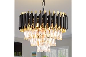MSSIAN Kristall-Kronleuchter Modern in Schwarz & Gold | 3-Etagen Regenform Design | 40 cm Flush Mount Deckenleuchte für Wohnzimmer, Kücheninsel, Diele | Dimmbar mit 5x E14 (ohne Birnen)