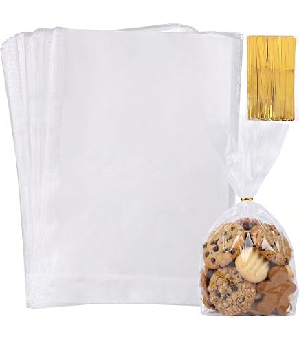 100 Sacchetti Cellophane Trasparenti A Pois Bianchi Con 100 Fiocchi Metallici – 8 X 20 Cm - 3