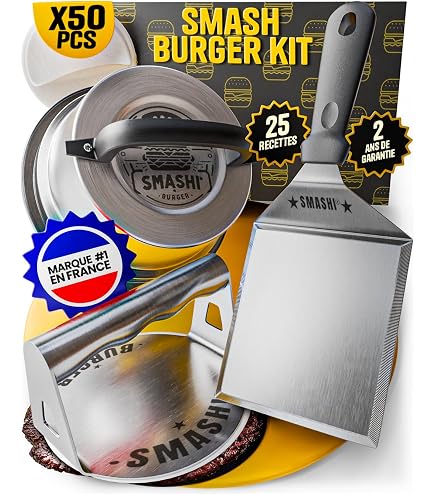 Kit Smash Burger Smash Burger Smasher En Acier Inoxydable 304 Avec Revêtement Antiadhésif - Avec Papier Spatule Smash Burger