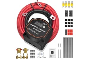 DINGBLUE 5m Split Charge Relay Kit, 12v 140Amp Smart Dual Battery Isolator Kit with LED Screen, IP68 Waterproof, Voltage Display for Campervan Van Truck SUV RV ATV UTV Boat