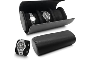 TINGSING Watch Travel Case 3 Slot PU Leather Watch Roll Box for Men Watch Display Case with Detachable Pillow Watch Holder Organizer for Watch Jewelry, Men's Gift on Father's Day, Christmas,Black