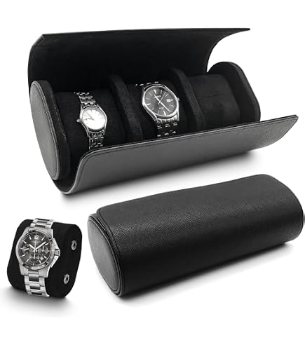 Rouleau De Transport Pour Montres En Cuir - étui Velours Noir/vert 16x7 Cm