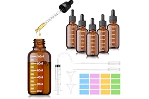 Alitree 6 Pcs 100 ml Ambar Frasco Cuentagotas Cristal, Viene con gotero y báscula, incluidos 7 accesorios auxiliares, Adecuado para aceites esenciales, masajes, fragancias, aromaterapia, laboratorio