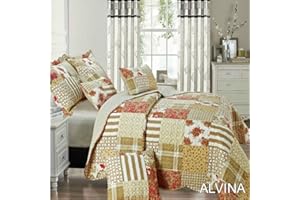 SSP Patchwork Bedspread 2 Pillow Sham 3 Piece Set Size 235 cm x 250 cm (Double, Alvina)