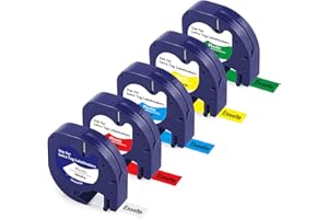 TITBIT Compatible for Dymo Letratag Label Maker Tape 12mm x 4m for Dymo LT-100H LT-100T XR Replacement for Dymo Label Tape 91201 91202 91203 91204 91205 Black on White/Yellow/Blue/Red/Green