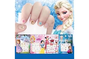YANGSIW Kids Nail Art Stickers(7 Sheets 500+Designs), Unicorn Frozen Princess Sticker False Nail Manicure Decals Toe Wraps for Little Girls Birthday Xmas New Year Nail Tip Decoration