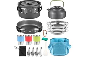 Aomiun Ustensiles de Camping Batterie de Cuisine pour 3 Personnes Ensemble de casseroles et poêles de Camping 22 pièces Camping en Plein air