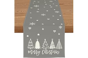 YCOLL Christmas Decorations Xmas Table Runner Grey Water Resistant Christmas Table Runners for Dining Table, Winter Table Runner for Kitchen Christmas Decorations, Indoor & Outdoor Table Décor