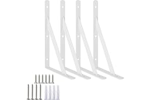 OUVIN Heavy Duty Shelf Brackets Triangle Shelving Brackets Right Angle Wall Mounted Shelf Supporters White 10 Inch Set of 4