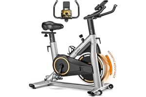 SLUNSE Exercise Bike, Adjustable Magnetic Resistance Brake Spin Bikes Equipment for Home Use, Stationary Bike with Digital Monitor & Tablet Holder, Upgraded Seat Cushion, 350lbs Weight Capacity