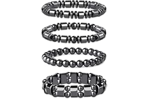 HXLJHALG 4Pcs 8mm Magnetic Hematite Beaded Bracelet for Men Women, Magnetic Slimming Bracelet Stretch Punk Rock Style Beaded Bracelets Black Obsidian Hematite Bracelet Magnetics Bracelets Jewelry
