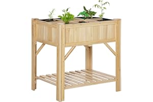 Outsunny Jardinière sur Pieds - carré Potager avec étagère - dim. 78L x 58l x 81H cm - 6 Compartiments - Feutre Drainage Inclus - Bois Sapin pré-huilé