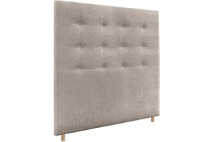 DHOME Cabecero Capitoné hasta el Suelo Cabezal 8cm tapizado ACUALINE Tela y Polipiel para Cama Dormitorio (160x120cm (150/160), Tela Beige)
