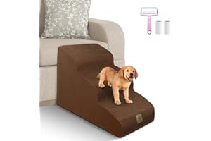 MIDOUAUTOUK Dog Stairs 3 Steps Dog Ramp for Small Dogs, Pet Ladder for Bed Sofa Non-Slip with High Density Sponge & Washable Plush Cover, Send Lint Sticky Roller Set