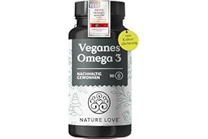‎NATURE LOVE NATURE LOVE® Omega 3 vegan - hochdosiert mit 1.444 mg Algenöl pro Tagesdosis - 90 Kapseln - nachhaltig, laborgeprüft, produziert in Deutschland