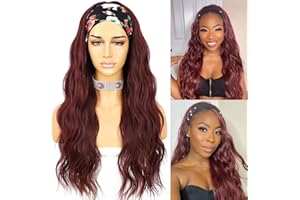 Sapphirewigs Body Wave Headband Wig Synthetic Long Wavy Wig for Women Glueless Burgundy Wigs Natural Looking 150% Density 26 inch