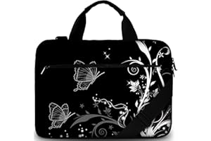 Sidorenko – Funda para ordenador portátil 15-15,6 pulgadas/17-17,3 pulgadas//Con correa + asa adicional (incluye compartimento para accesorios (ratón y cargador) en la parte frontal de la bolsa negro Butterfly A136 17,3 pulgadas