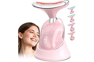 Yeerain Appareil Massage Visage, Électrique Appareil Lifting Visage avec 4 Modes, 45 ℃ EMS Chauffant Raffermissant Cou - Anti Rides pour Les Femmes