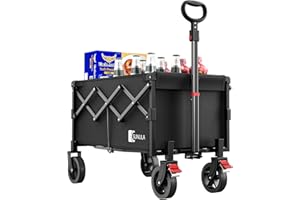 Sunula 220LBS Folding Camping Trolley, Heavy Duty 120L Large Capacity Garden Wagon Cart with All-Terrain Wheels, Lightweight Outdoor Utility Foldable Festival Trolley for Grocery, Shopping, Black