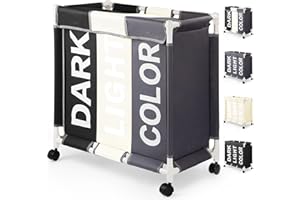 Rieeyrslza Cesto de Ropa con Ruedas de 3 Compartimentos 90L Grande Cesta de Lavandería con Ruedas Cestos para la Colada Tela Oxford Cesta Almacenaje Clasificado Multifuncional (3 Empalme de Color)