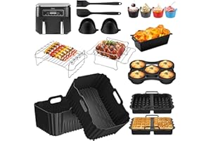 DICTIEN Accessoires Air Fryer Set pour Ninja Double Stack xl SL400EU 9.5L, 21 pcs Moule Silicone pour Ninja Foodi MAX Dual Zone AF400EU, Réutilisable Plat Airfryer avec moule gaufres/beignets, grilles etc