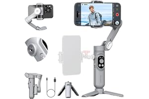 AOCHUAN Gimbal-Stabilisator für Smartphone,3-Achsen-Gimbal Anti-Shake für iPhone 16/15 Pro Android mit integriertem LED-Licht,1/4-Zoll-Gewinde,tragbarer Telefonhalter für TikTok-Smart X Grau