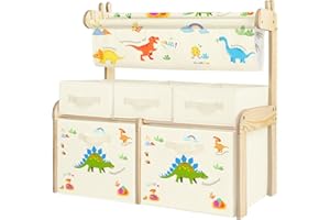 ALLDOMESS Estantería Infantil con Cesta Colgada y 5 Cubos de Almacenamiento, Organizador Habitación Infantil, Mueble Guardar Juguetes y Libros para Niños, 3 Niveles para Dormitorio, Sala de Juegos, Aula