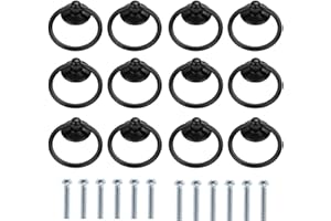 Kyrio - Maniglie rotonde, in stile vintage antico, manopole ad anello, per porte, armadi, cassetti, armadietti, cassettiere, a singolo foro, 12 pezzi, colore nero